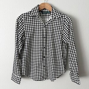 Lauren Ralph‎ Lauren Houndstooth Non Iron Cotton Button Down Shirt Size Medium